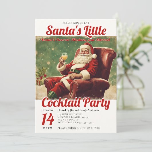 カクテルパーティーヴィンテージサンタおもしろいクリスマスパーティー 招待状 (スタンド正面)