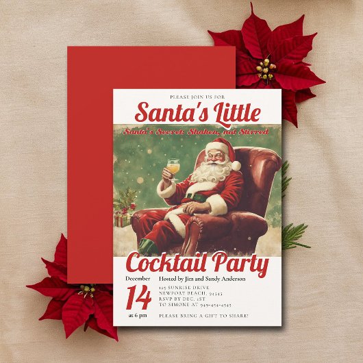カクテルパーティーヴィンテージサンタおもしろいクリスマスパーティー 招待状