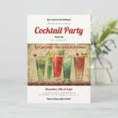 カクテルパーティーヴィンテージレッドグリーンクリスマスパーティー 招待状 (スタンド正面)