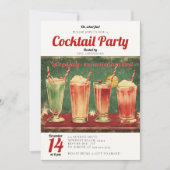 カクテルパーティーヴィンテージレッドレトロクリスマスパーティー 招待状 (正面)