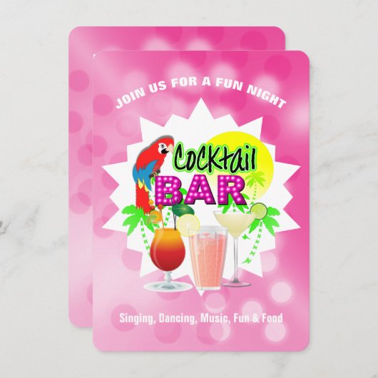 カクテルパーティー誕生日ビッグマイルストーンお祝い 招待状 (正面/裏面)