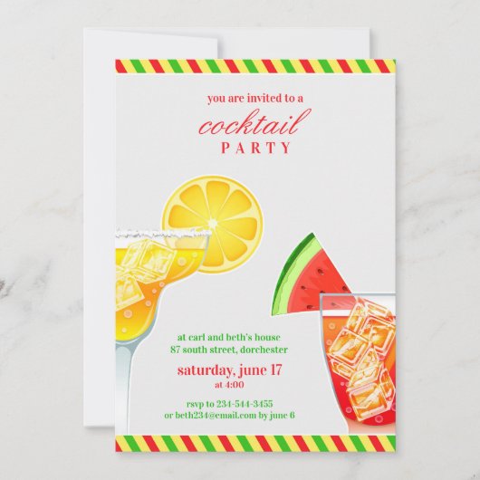 カクテルパーティー飲みフラット招待状 招待状 (正面)