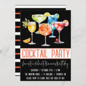 カクテルパーティー、フルーティドリンク、バースデーパーティー 招待状 (正面/裏面)