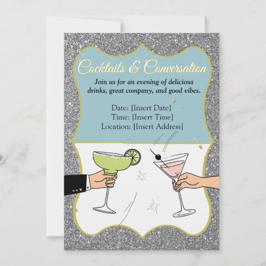 カクテルパーティー、洗練された会話、飲み物 招待状 (正面)