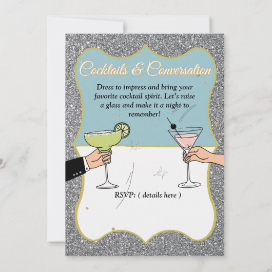 カクテルパーティー、洗練された会話、飲み物 招待状 (裏面)