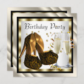 カクテルヒールシューズ女性エレガントバースデーパーティー 招待状 (正面/裏面)