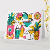 カクテルビッグ折りグリーティングカード カード (黄色い花)