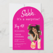 カクテルピンク写真サプライズ40歳の誕生日 招待状 (正面)