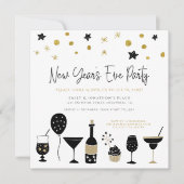 カクテルファンキーシャンパン金ゴールドブラックニューイヤーイブ 招待状 (正面)