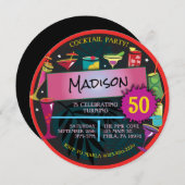 カクテルファンシーパーティードリンクワイン50誕生日 招待状 (正面/裏面)