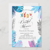 カクテルフルーツブルーパームリーフブライダルシャワー 招待状 (正面)