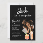 カクテルブラック写真サプライズ40歳の誕生日 招待状 (正面)