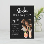 カクテルブラック写真サプライズ40歳の誕生日 招待状 (スタンド正面)