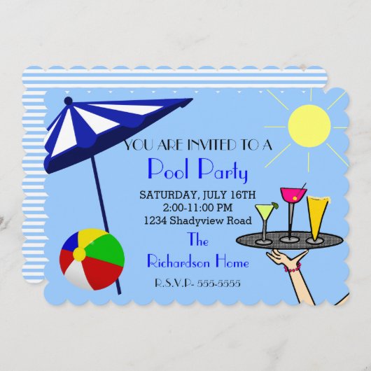 カクテルプールパーティー 招待状 (正面/裏面)