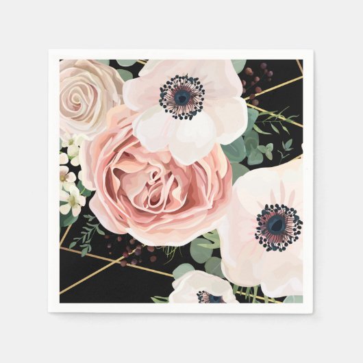 カクテルペーパーナプキンジオメトリックガーデンバラブラック スタンダードカクテルナプキン (正面)