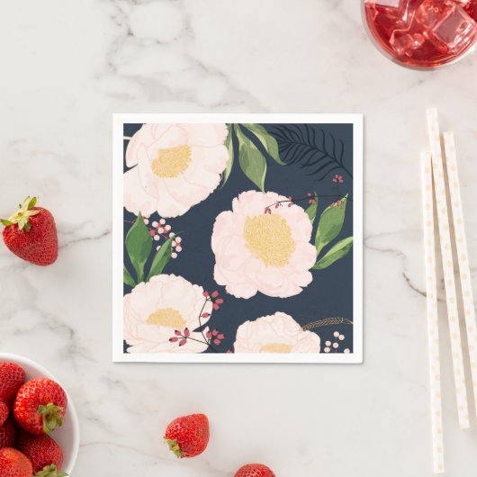 カクテルペーパーナプキンホワイトフローラ花オンダーク スタンダードカクテルナプキン (インサイチュ)