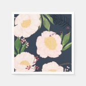 カクテルペーパーナプキンホワイトフローラ花オンダーク スタンダードカクテルナプキン (正面)