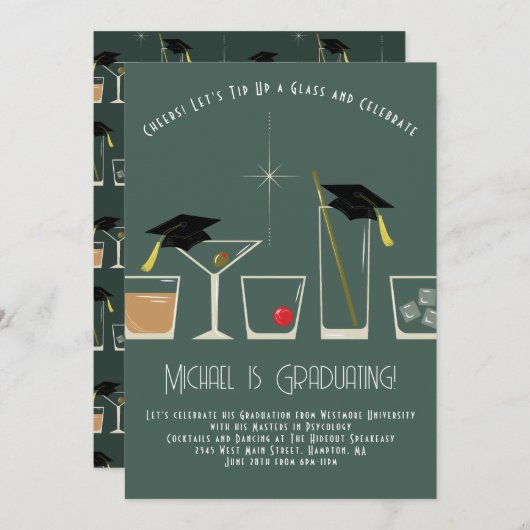 カクテルマルティーニバー卒業パーティー招待状 招待状 (正面/裏面)