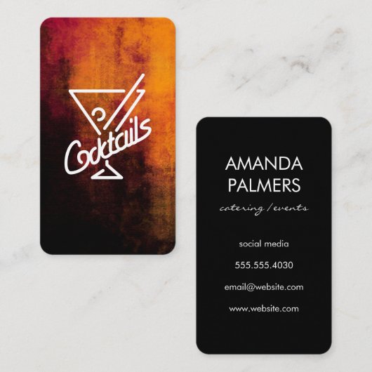 カクテルマルティーニ | オレンジ色の黒いテクスチャ 名刺 (正面/裏面)