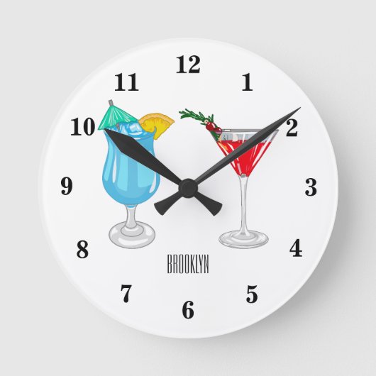 カクテルマンガイラストレーション ラウンド壁時計 (正面)