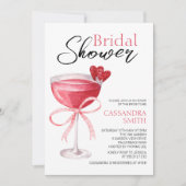 カクテルモダンドリンクピンクボウブライダルシャワー 招待状 (正面)