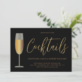 カクテルモダンパーティースクリプトブラック金ゴールド 招待状 (スタンド正面)