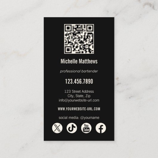 カクテルモダンフォトプロフェッショナルバーテンダー 名刺 (裏面)