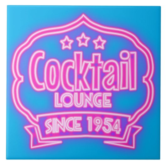カクテルラウンジのレトロヴィンテージネオンサインが青く見える タイル (正面)