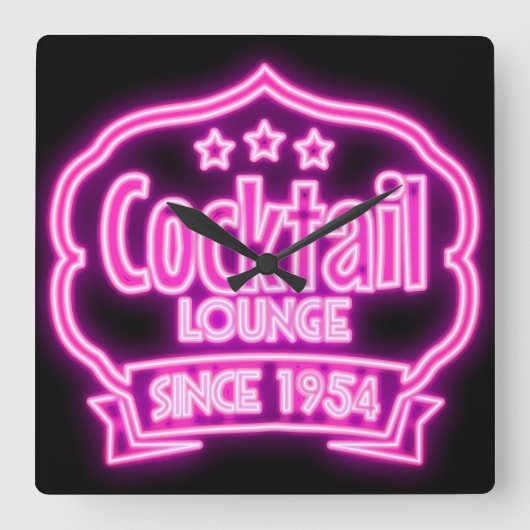 カクテルラウンジミッドセンチュリーヴィンテージネオンサインの外観 スクエア壁時計 (正面)