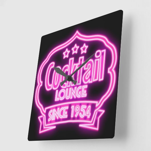 カクテルラウンジミッドセンチュリーヴィンテージネオンサインの外観 スクエア壁時計 (傾斜)