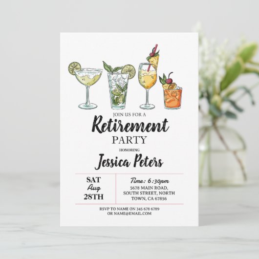 カクテルリタイアメントパーティーの飲み物 招待状 (スタンド正面)