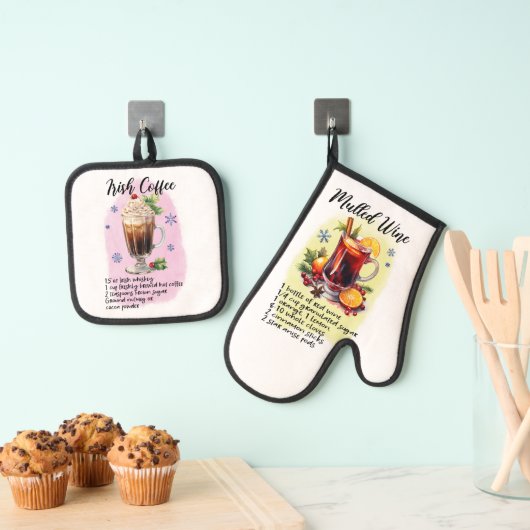 カクテルレシピ、キッチンギフトアイリッシュコーヒー 鍋つかみ&鍋敷きセット (インサイチュ (吊り下げ))