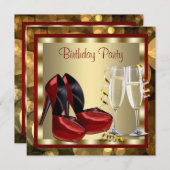 カクテルレッドハイヒールシューズバースデーパーティー 招待状 (正面/裏面)