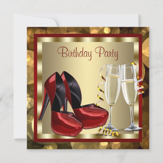 カクテルレッドハイヒールシューズバースデーパーティー 招待状 (正面)