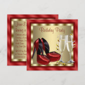 カクテルレッドハイヒールシューズバースデーパーティー 招待状 (正面/裏面)