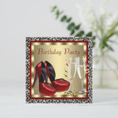 カクテルレッドハイヒールシューズヒョウ誕生日 招待状 (スタンド正面)