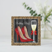 カクテルレッドハイヒールシューズヒョウ誕生日 招待状 (スタンド正面)