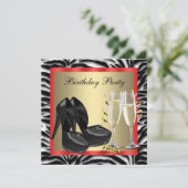 カクテルレッドハイヒールシューズレッドゼブラ誕生日 招待状 (スタンド正面)