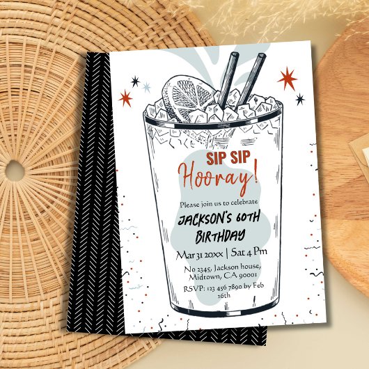 カクテルレトロスタイリッシュドリンク60誕生日 招待状
