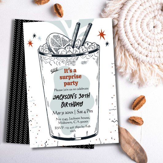 カクテルレトロドリンクをテーマにした30thサプライズ誕生日 招待状
