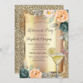 カクテルレモンバラ金ゴールドグリッター退職 招待状 (正面/裏面)