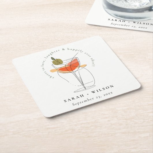 カクテルワインモダンを愛する結婚応援 スクエアペーパーコースター (アングル)