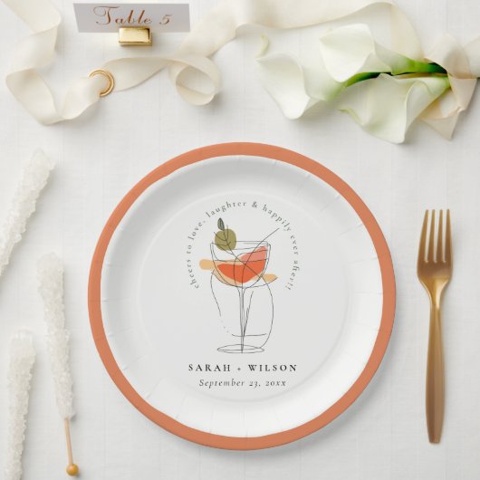 カクテルワインモダンを愛する結婚応援 ペーパープレート (ウェディング)