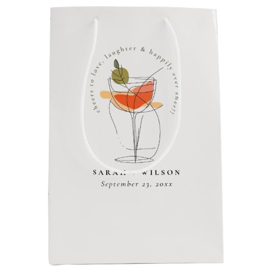 カクテルワインモダンを愛する結婚応援 ミディアムペーパーバッグ (正面)