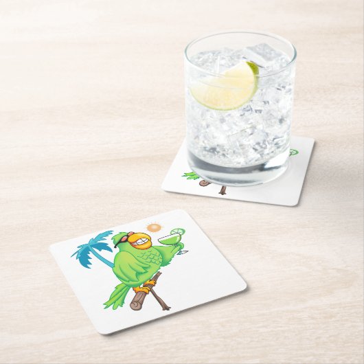 カクテル付きオウム スクエアペーパーコースター (インサイチュ)