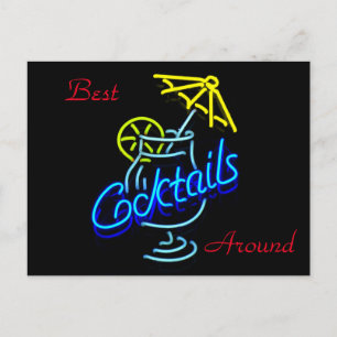 カクテル傘ネオンサインを飲む ポストカード