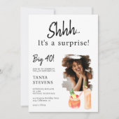 カクテル白写真驚き40歳の誕生日 招待状 (正面)