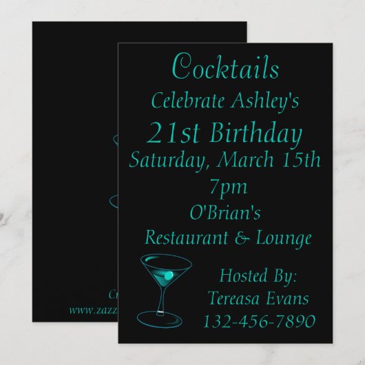 カクテル誕生祝い 招待状 (正面/裏面)