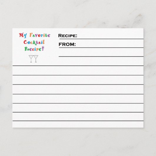 「カクテル」お気に入りのレシピ・カード ポストカード (正面)