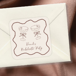 カクテル　エスプレッソマティーニ　手描き　バチェロレッテパーティー スクエアシール